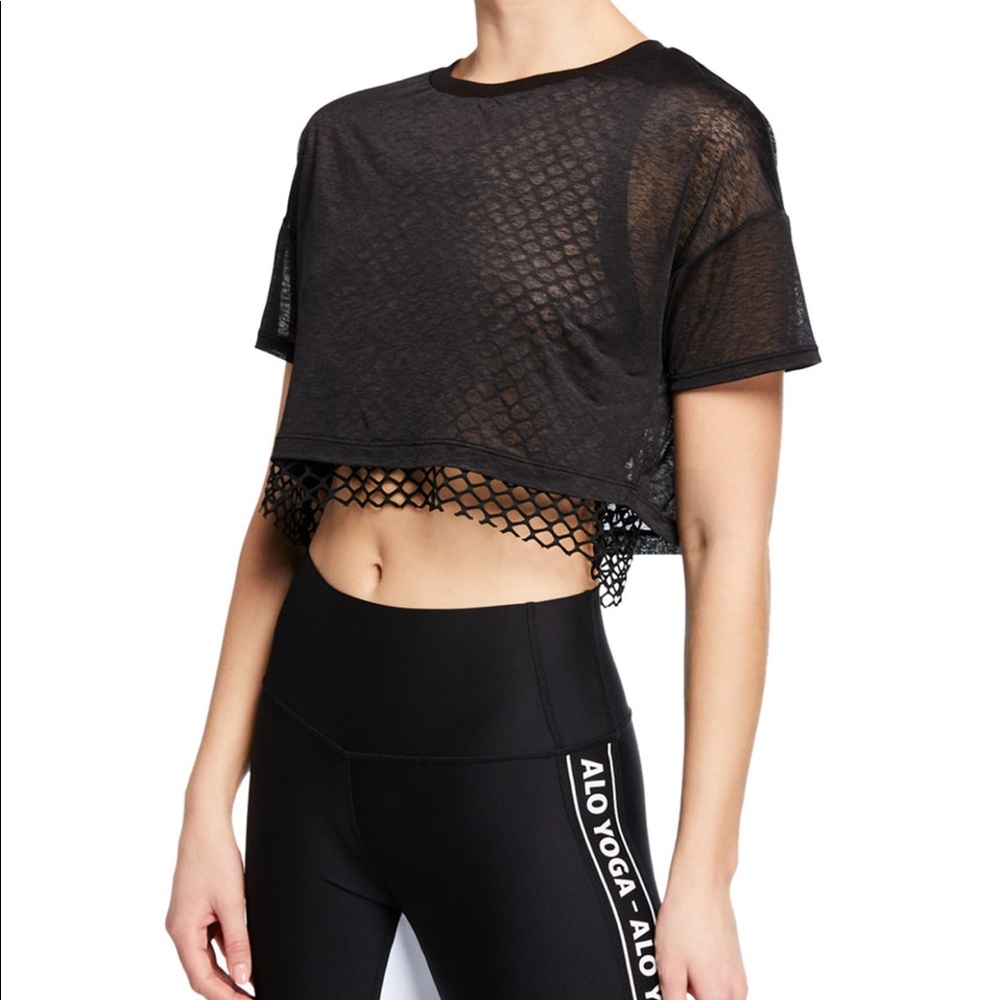 Afterglow Short-Sleeve Layered Crop Tee w/ Mesh
